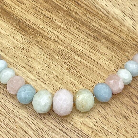 Jay King Aquamarine & Morganite Bead Necklace Pastel Graduated Facetted Rondelle - Picture 7 of 16
